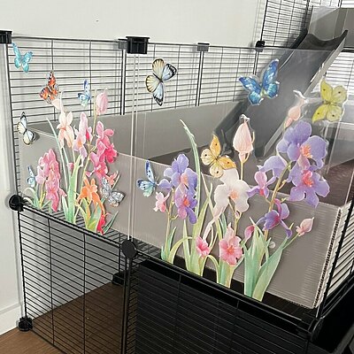 sticker for c&c clear cages with flowers and butterflies